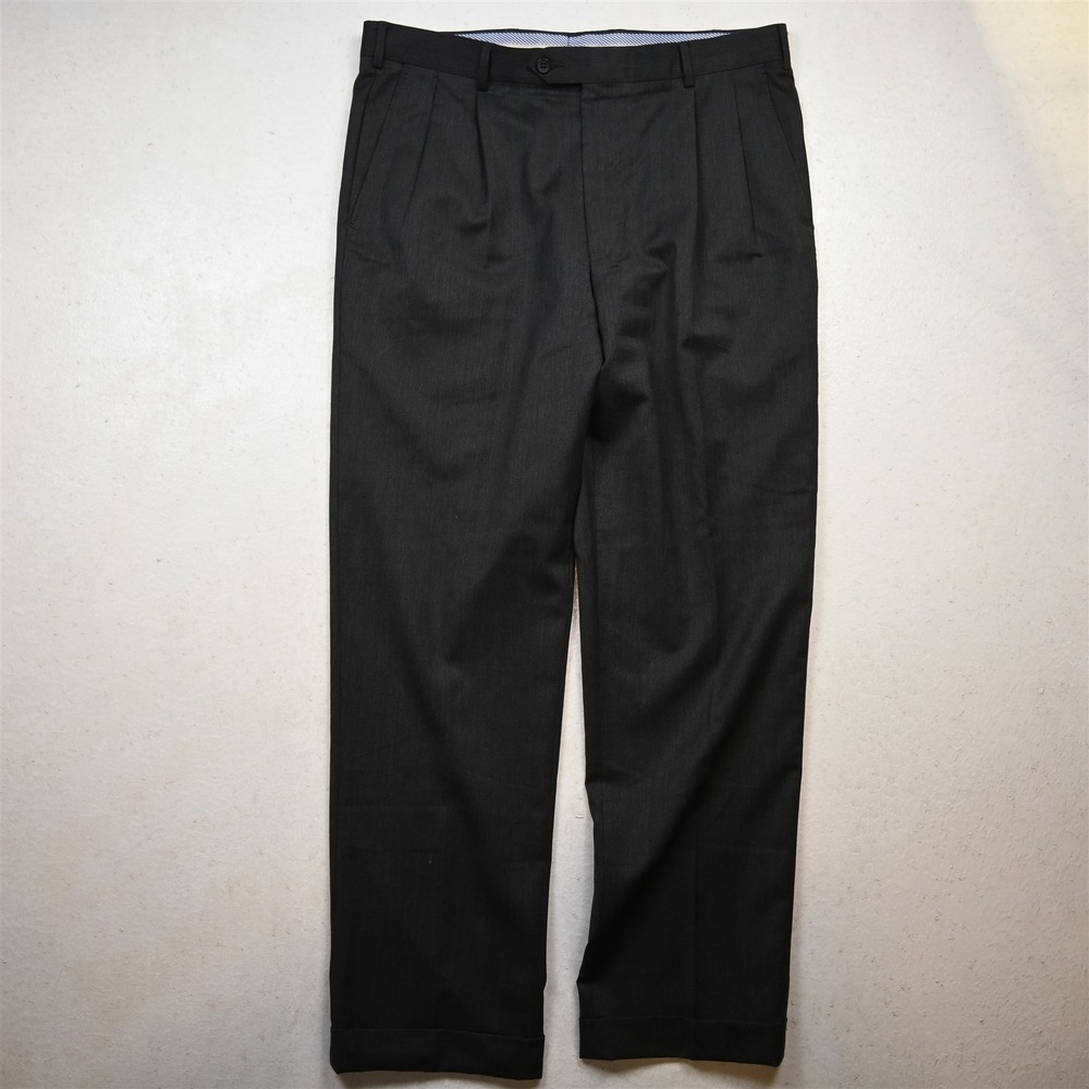 Bespoke 36x32 Gray 100% Wool Pleated Cuffed Classic Dress Mens Pants